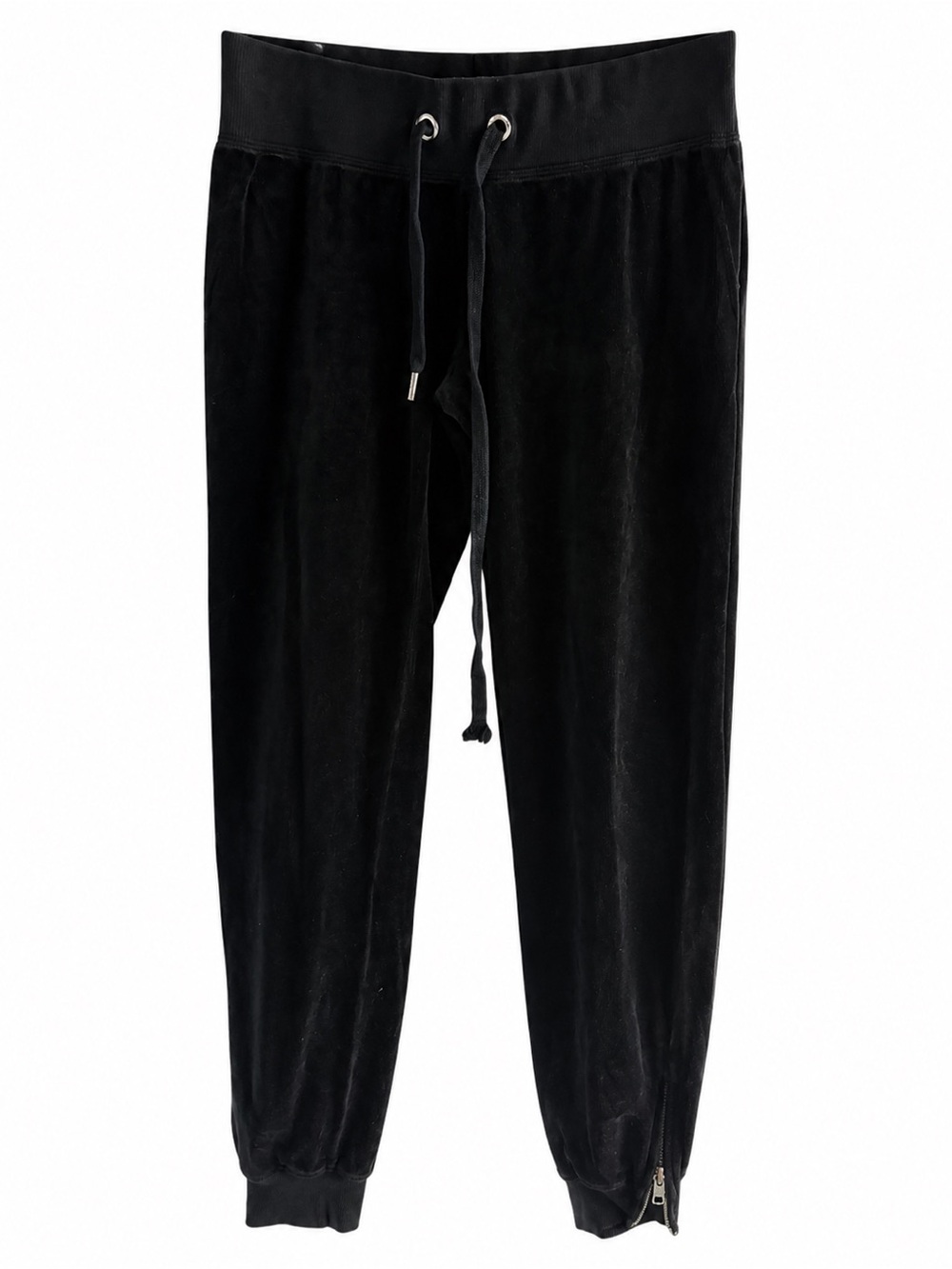 Vintage Y2K Juicy Couture Black Velour Zip-Bottom Pants - Size S